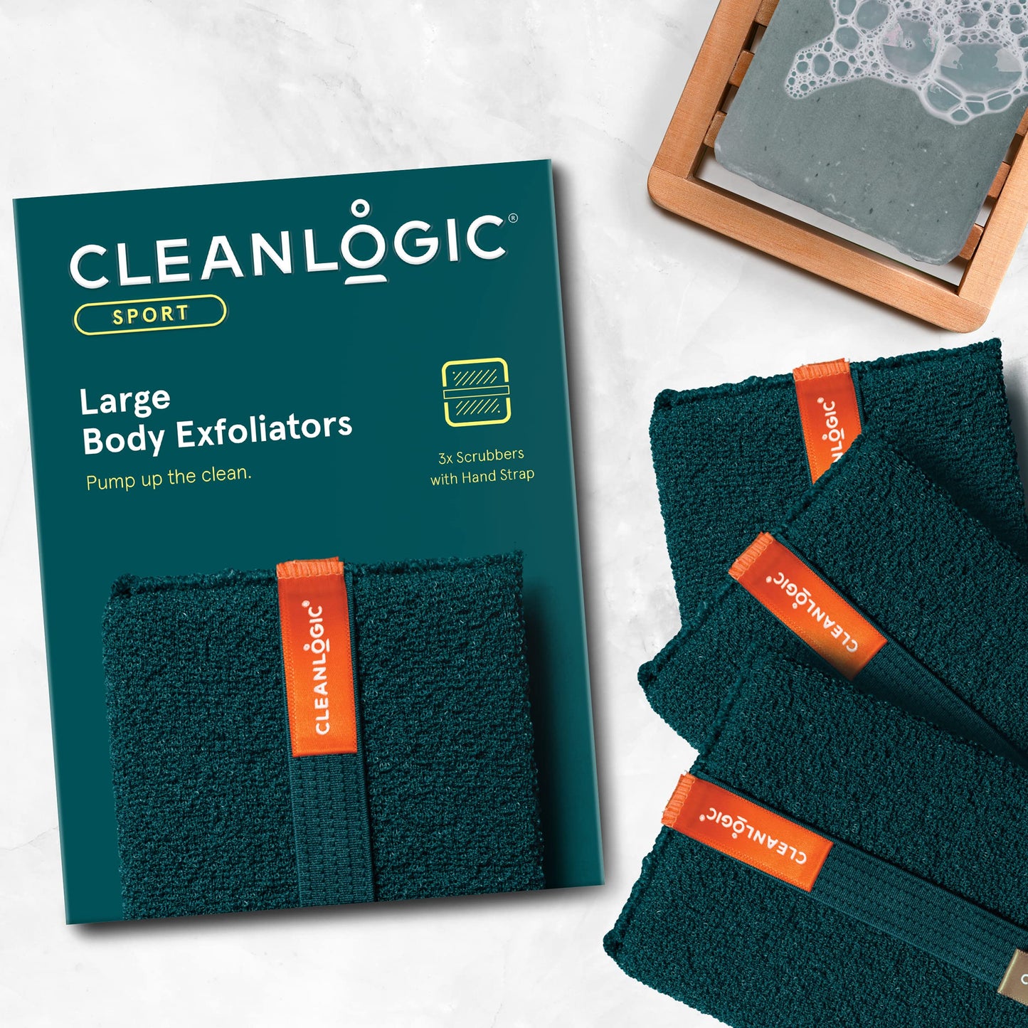 Cleanlogic Sport Large Exfoliating Body Scrubber (4.5 x 6.1 in) – Deep Cleansing Shower Exfoliator for Athletes, Fast-Drying Dead Skin Remover for Full Body – 3 Count Value Pack