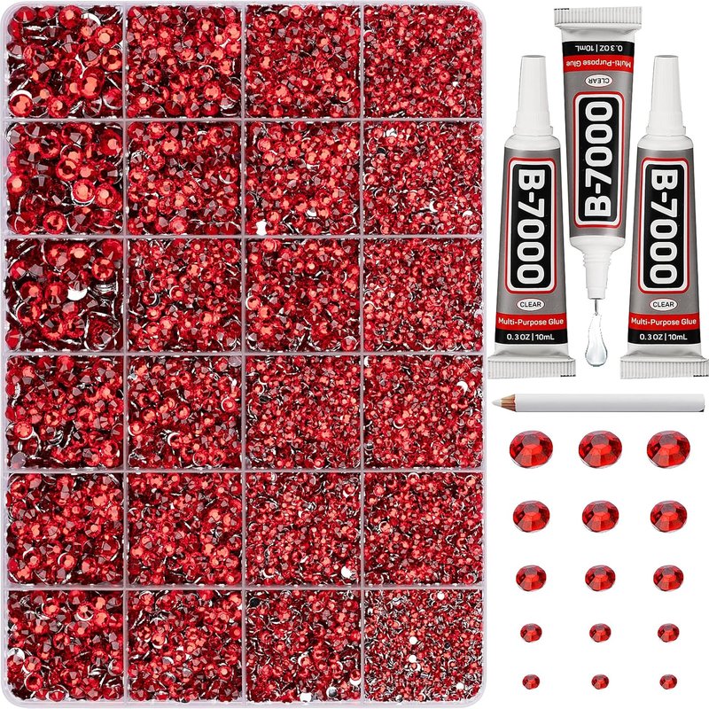 Red Rhinestones Bedazzler Kit - 33,000 Pcs Flatback Crystals, 2-6mm Sizes for Crafting Clothes & Shoes