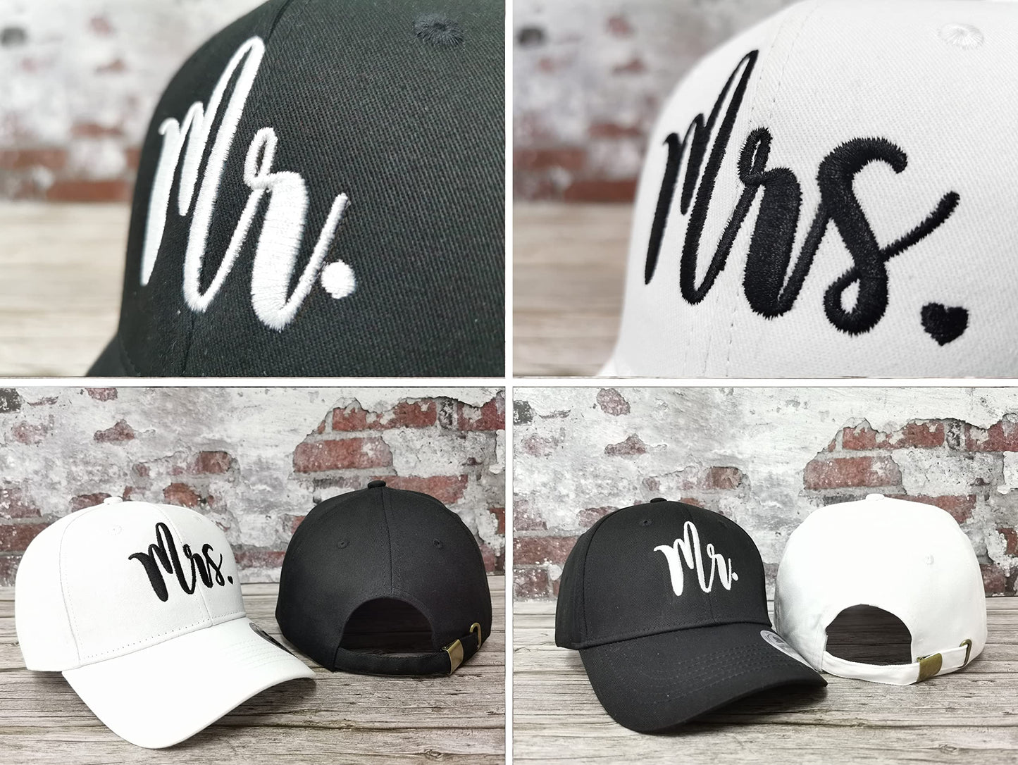 Mr and Mrs Hats, Embroidered Baseball Caps, Honeymoon and Wedding Gift for Couples, Black & White Bride Groom Matching Hats, Bridal Gift
