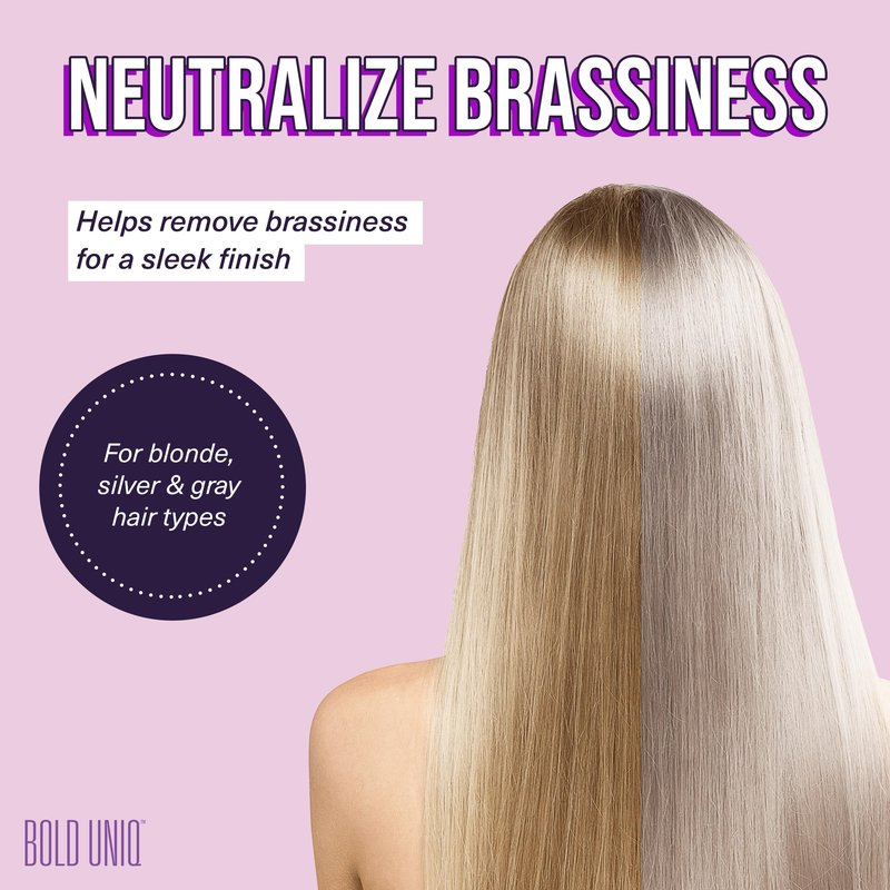 Bold Uniq Purple Hair Mask - Toner For Blonde, Platinum, Bleached, Silver, Gray, Ash & Brassy Hair - Remove Yellow Tones & Condition Dry, Damaged Hair - Cruelty Free & Vegan - 6.76oz