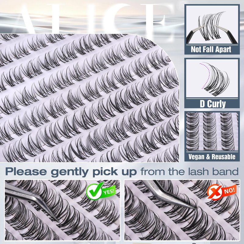 ALICE Natural Short Lash Clusters Invisible Band Wispy Eyelash Clusters 8-12mm Cluster Eyelash Extensions Lash Extensions DIY Individual Lashes