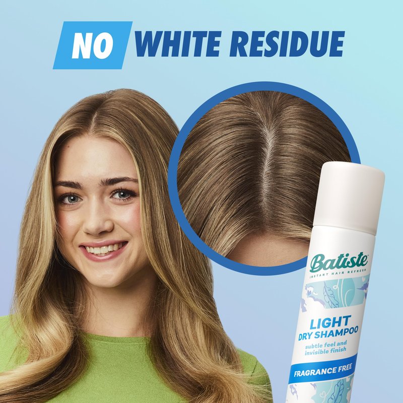Batiste Fragrance Free Light Dry Shampoo, Absorbs Oil & Grease, 3.81 oz