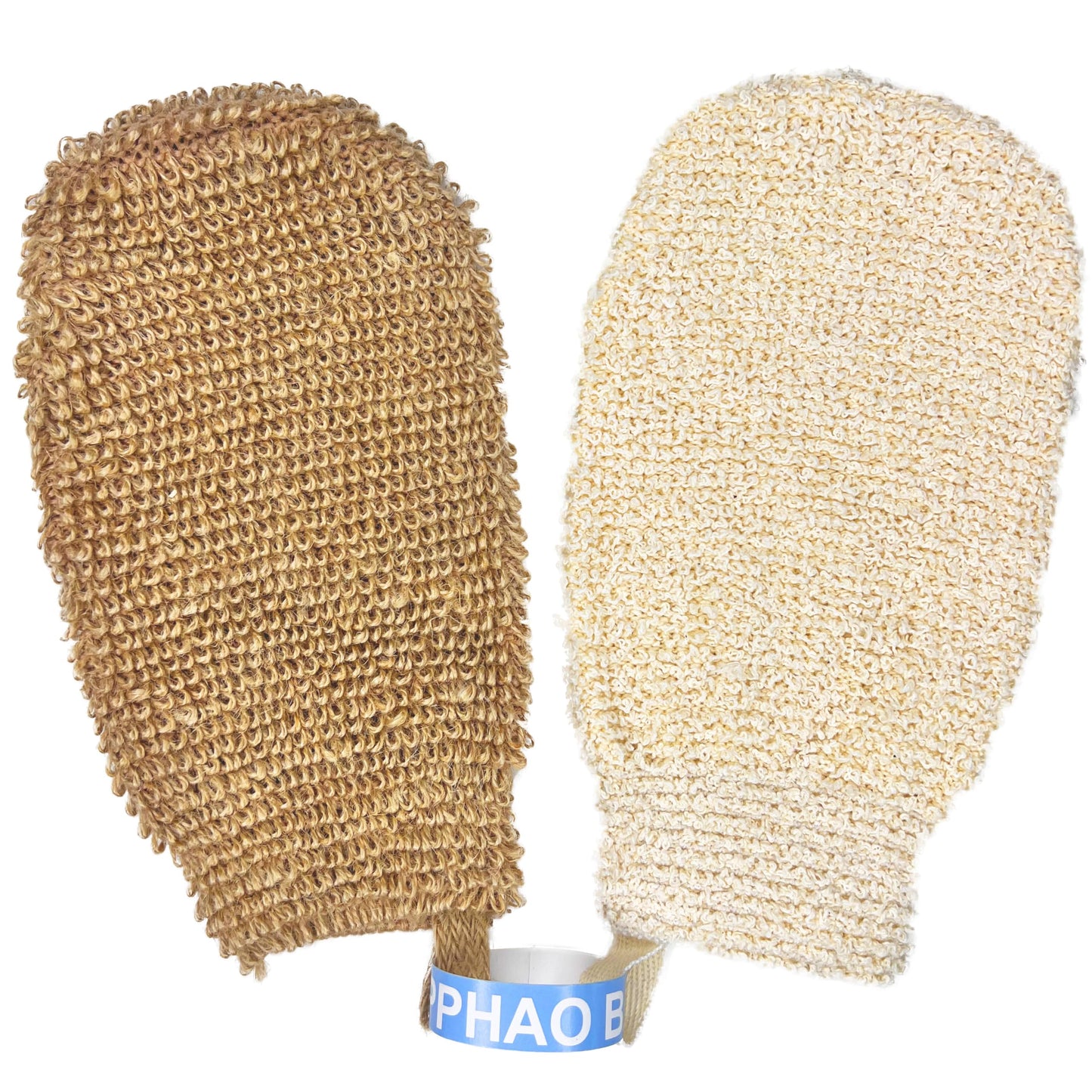 PPHAO BASIC - Bath Gloves for Shower - Bath Mitts Washcloths - Bath Gloves Exfoliating for Women and Men - Body Scrubbers for Use in Shower - Ramie and Jute Fiber - 2 Pack