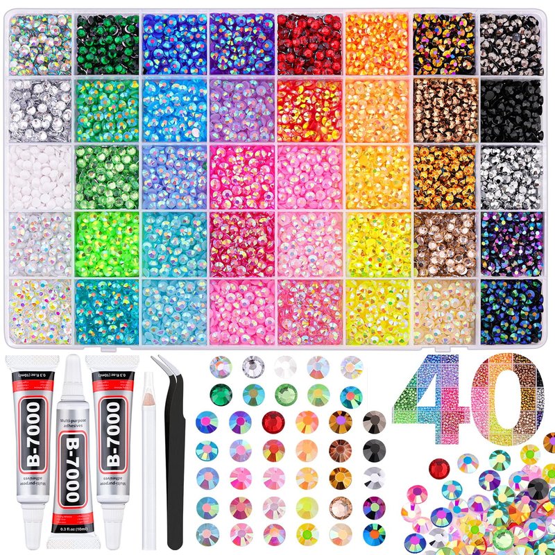 10000Pcs Resin Jelly Rhinestones for Bedazzling, 5mm Mixed-Color Flatback Gems for Diamond Art, Bedazzler Kit with 3Pcs 10ml B7000 Jewelry Glue for Crafting Crafts Book Shoes Nail Art