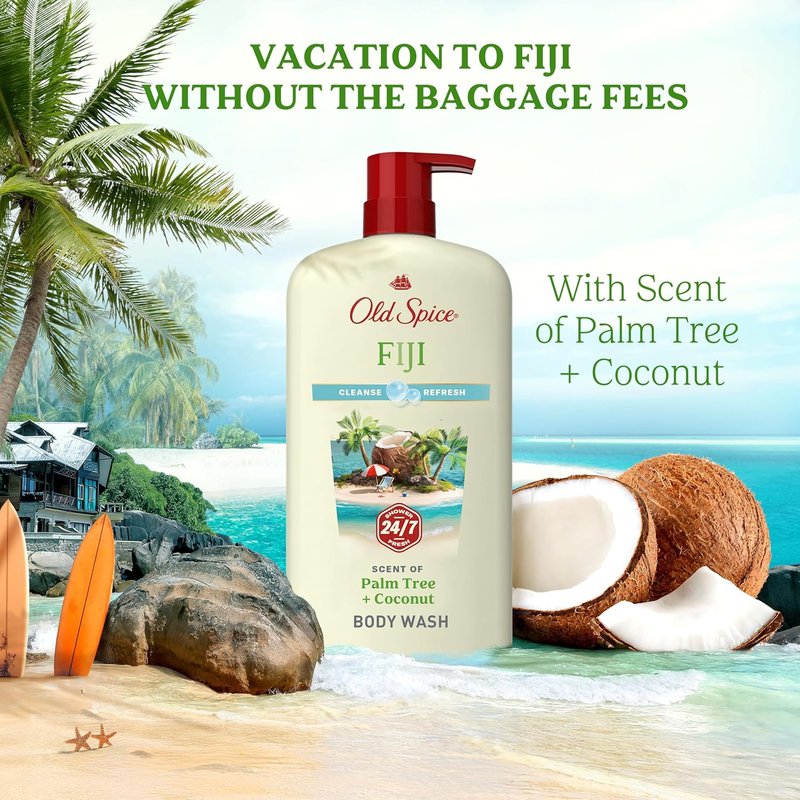 Old Spice Body Wash for Men - 24/7 Fresh Cleanse with Vitamin B3 | Fiji Coconut Scent, 25 oz (Pack of 4)