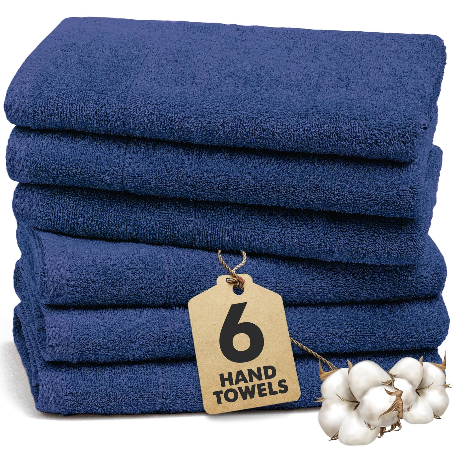 Novo Home 100% Cotton Hand Towels for Bathroom – Soft & Absorbent Towel Set– Pack of 6 Small Towel (34x20in) – Quick Dry Luxury Cotton Hand Towels – Royal Blue