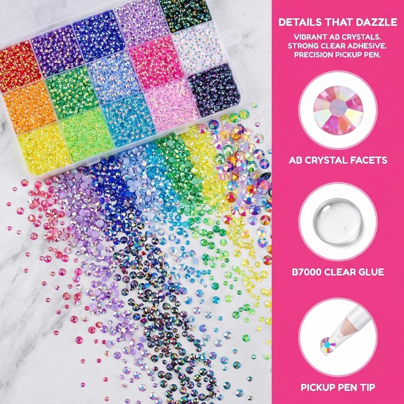 40-Color Resin Jelly Rhinestones for Bedazzling Kit – Flatback Resin Gems Bedazzler Kit with 3Pcs 10ml Glue & Tools for DIY Crafts, Clothing, Nail Art (40 Colors, Jelly AB, 35000 Pcs)