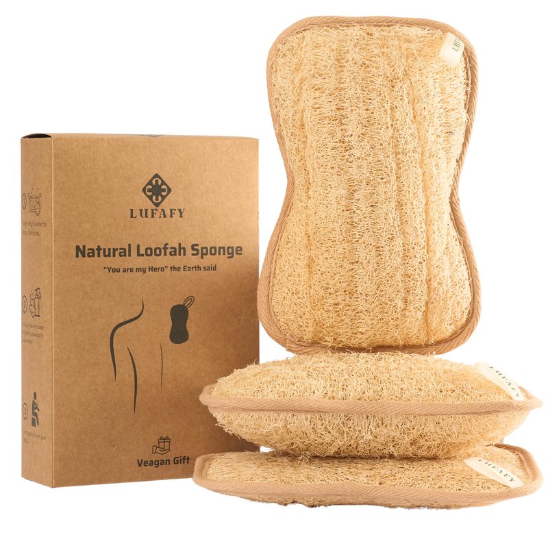 LUFAFY Large Premium Natural Dual Sided Loofah Sponge, Exfoliating Body Scrubber, 100% Plant-Based Shower Luffa Sponge, Bath Loofah for Women and Men (Pack of 1)