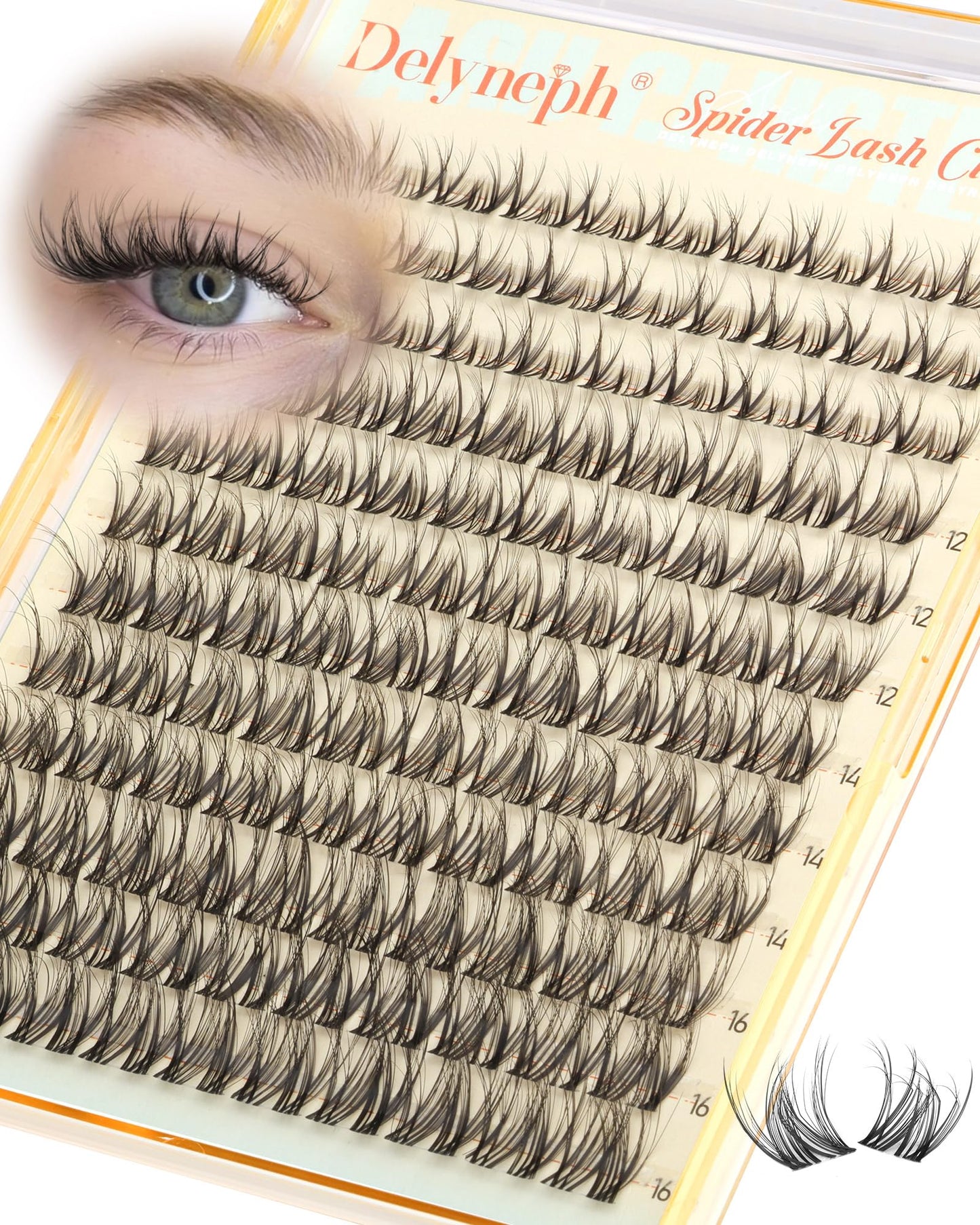 Spider Lash Clusters Natural Breeze Eyelash Clusters Wispy Cluster Eyelash Extensions Fluffy Lash Extensions CD Curl Clear Band Individual Lashes Clusters by Delyneph(10-16mm)