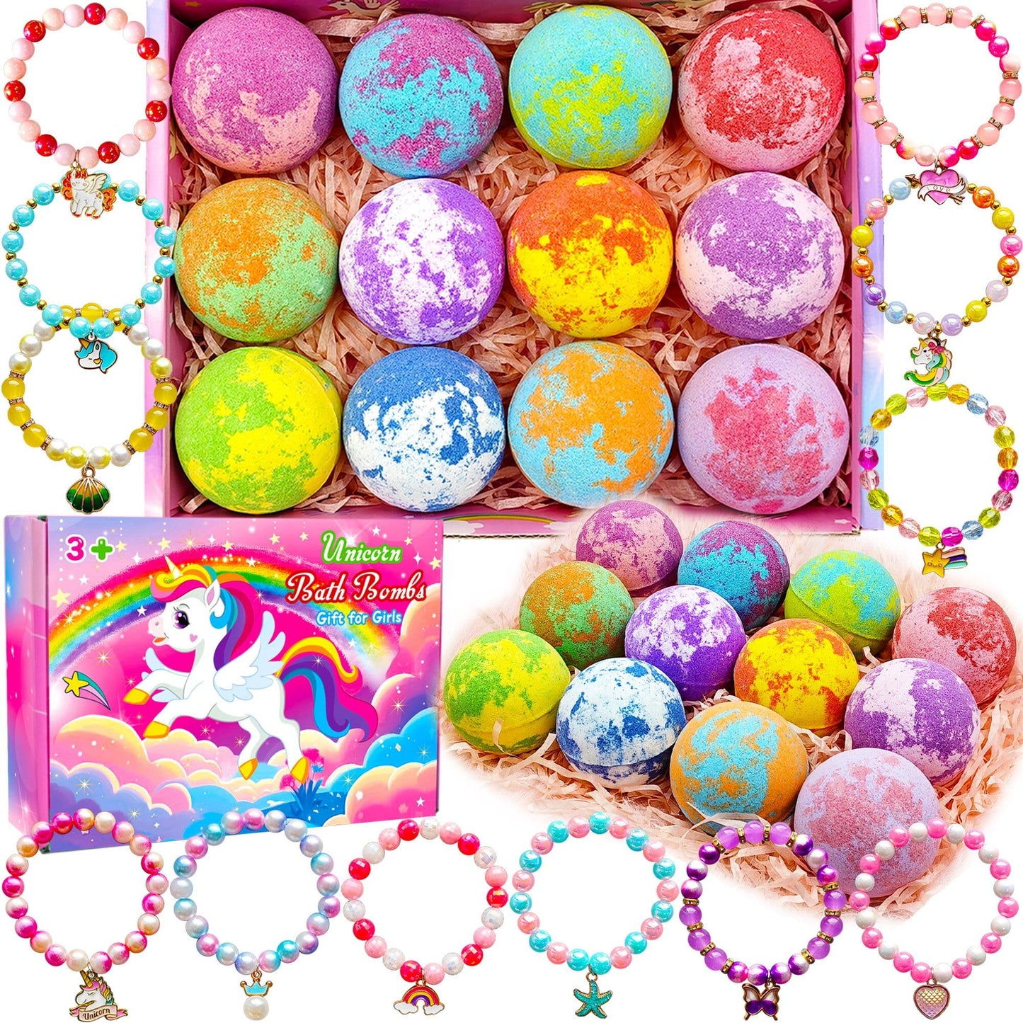 Unicorn Bath Bombs for Kids Girls with Toys Surprise Jewelry Inside Gift for Girls 3 4 5 6 7 8 Years Old Birthday Gifts Ideas Easter Gifts for Girl Easter Basket Stuffers Egg Fillers Christmas Gift