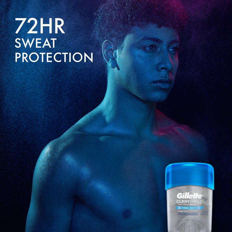 Gillette Antiperspirant and Deodorant for Men, 72hr Sweat & Odor Protection, Long Lasting Freshness, Anti-White Mark Technology, Clear Gel, Cool Wave Scent, 0.5 oz