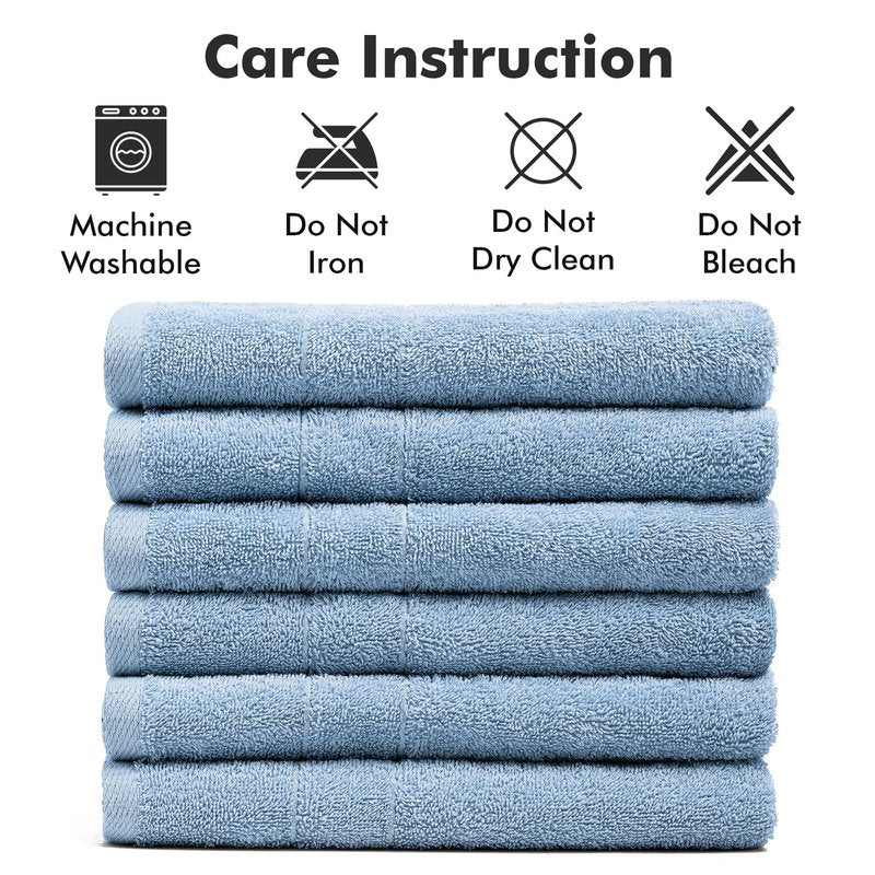 Novo Home 100% Cotton Hand Towels for Bathroom – Soft & Absorbent Towel Set– Pack of 6 Small Towel (34x20in) – Quick Dry Luxury Cotton Hand Towels – Sky Blue