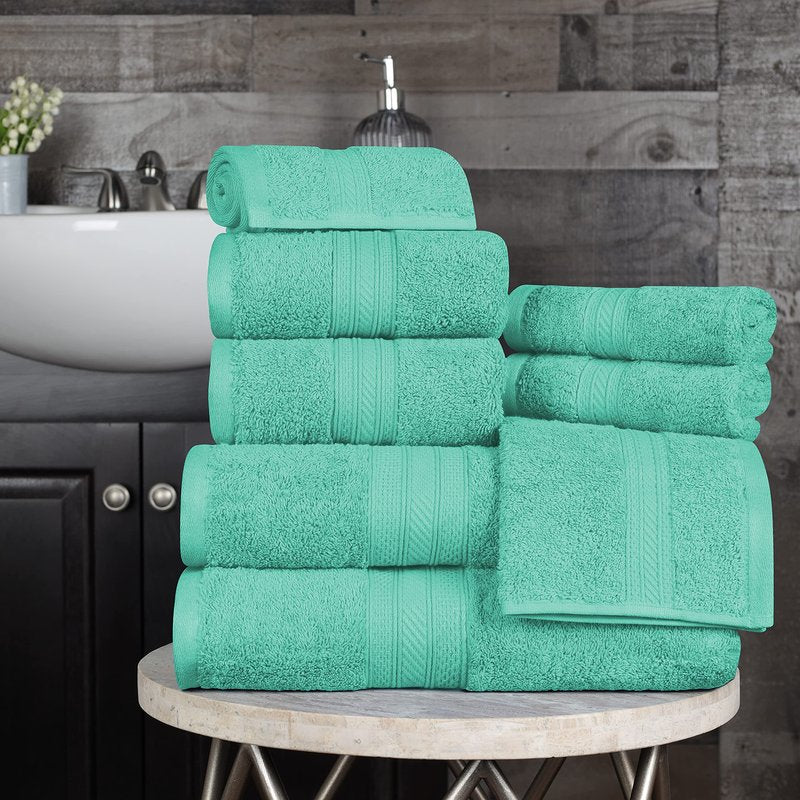 Superior Long Staple 100% Combed Cotton 700GSM 8-Piece Solid Towel Set for Bathroom, Shower, Kitchen-Super Soft, Plush, AssortedTowels, 4 Face/Washcloths, 2 Hand Towels, 2 Bath Towels, Rivulet