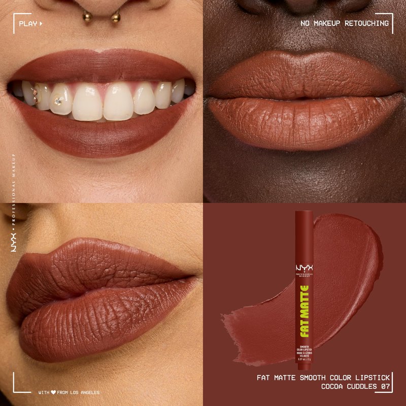 NYX PROFESSIONAL MAKEUP Fat Matte Lipstick, Pigmented, Smoothing, & Non-Drying Lip Crayon, Long Lasting Lip Makeup, Vegan & Cruelty Free - Cocoa Cuddles (Red Brown)