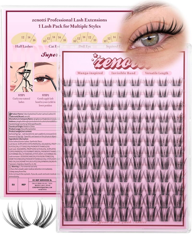 Manga Eyelash Clusters - Wispy Individual Lashes for Anime & Fairy Looks | C-Curly 8-16mm