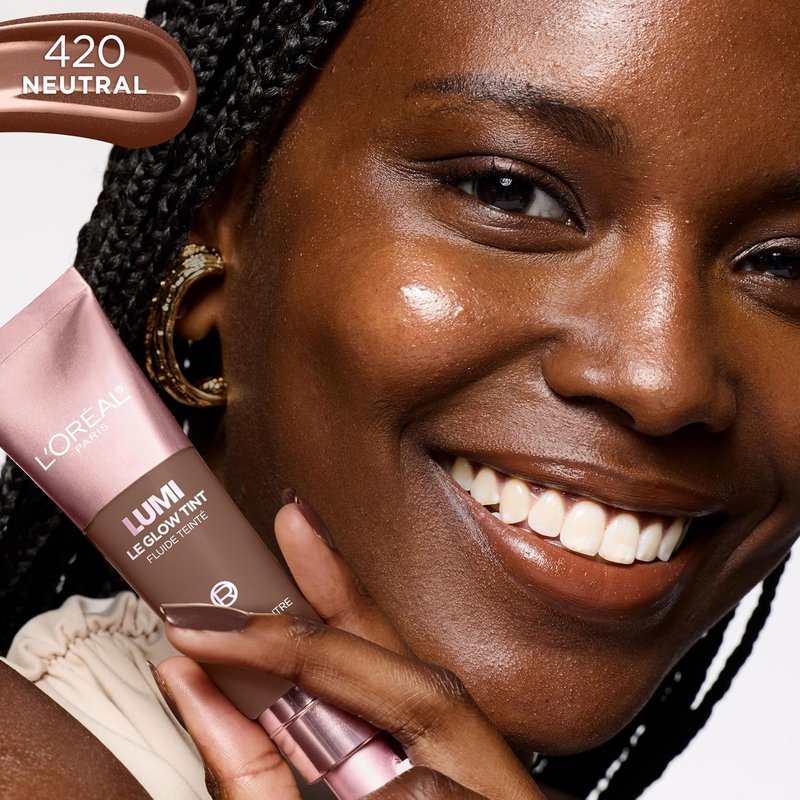 L'Oreal Paris Lumi Le Glow Skin Tint - Lightweight Water-Based Tinted Serum with Foundation Coverage | Neutral 420, 0.85 Fl Oz