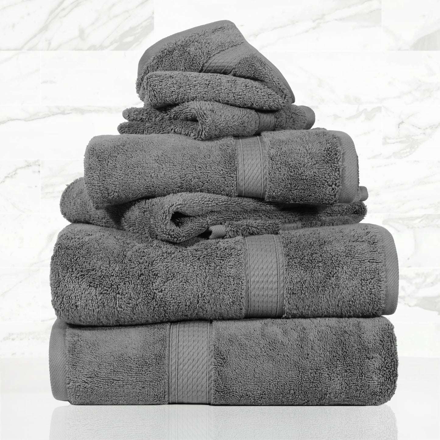 SUPERIOR Egyptian Cotton Pile 6 Piece Towel Set, Includes 2 Bath, 2 Hand, 2 Face Towels/Washcloths, Ultra Soft Luxury Towels, Thick Plush Essentials, Guest Bath, Spa, Hotel Bathroom, Charcoal