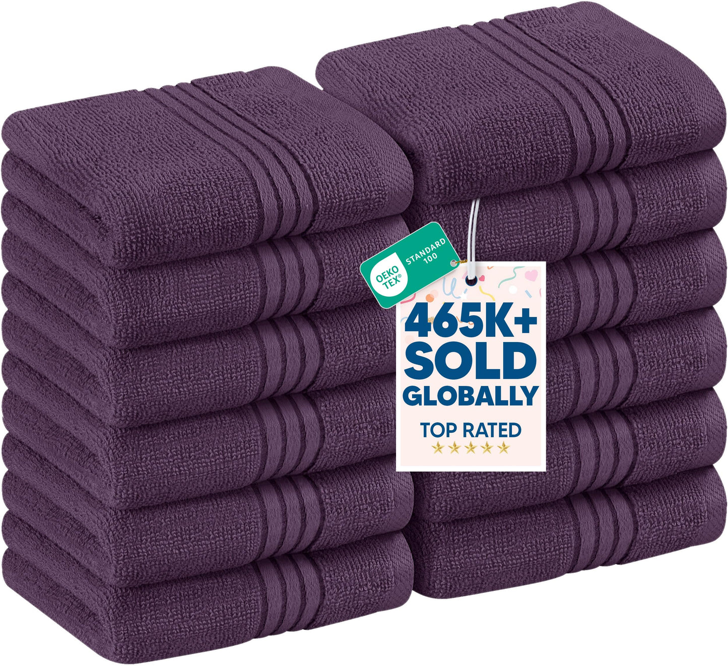 Utopia Towels 12 Pack Premium Wash Cloths Set, 12 by 12 Inches, 100% Cotton Ring Spun, Highly Absorbent and Soft Feel Washcloths for Bathroom, Spa, Gym, and Face, Plum