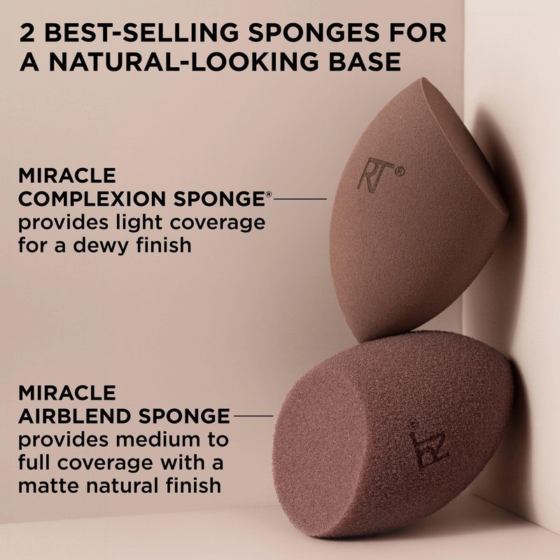 Real Techniques New Nudes Bare Finish Sponge Duo, Beauty Sponges for Liquid Foundation, Skin Tint & Concealer, Light-to-Full Coverage, Latex-Free Makeup Sponges, Cruelty-Free, 2 Count