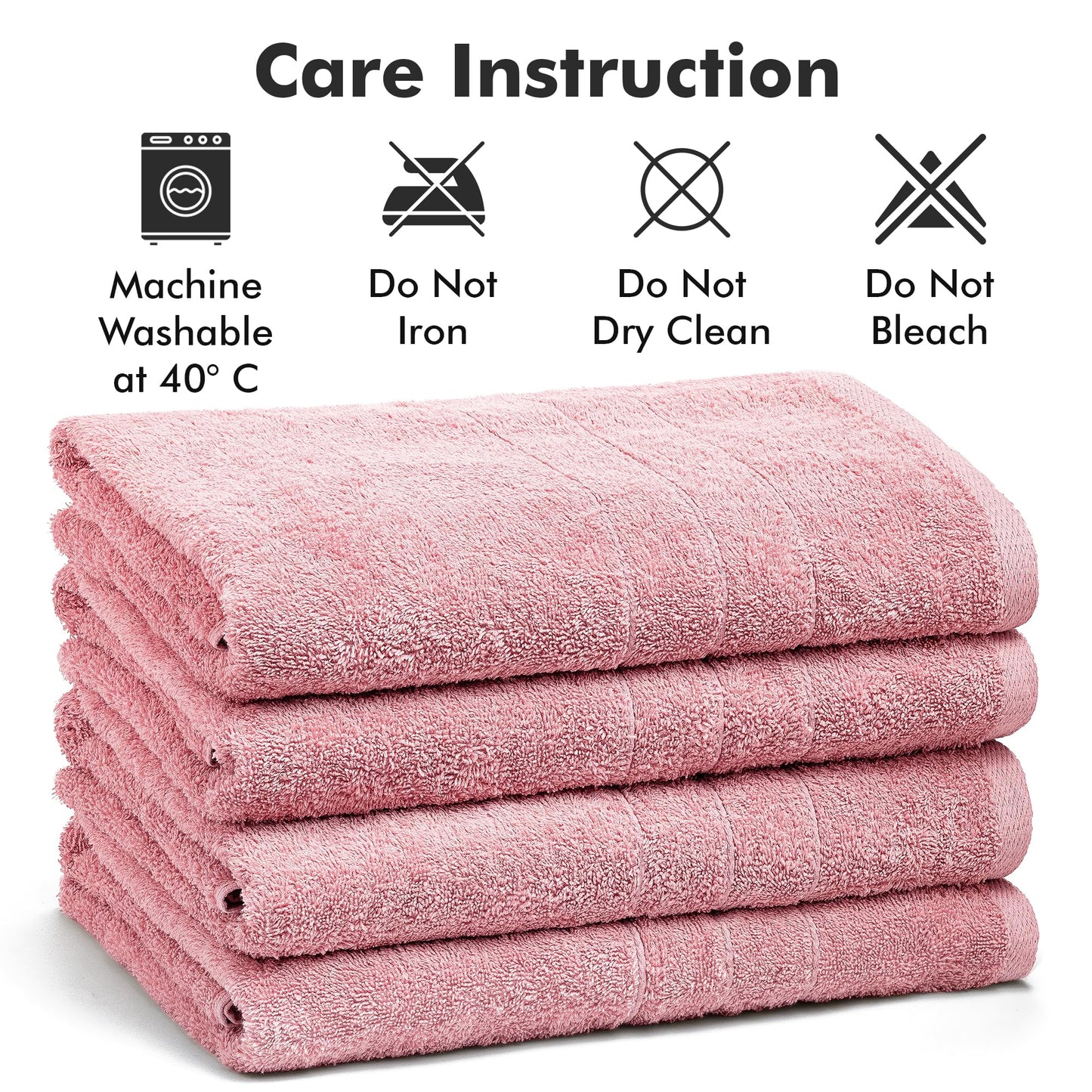 Novo Home Bath Towels Set of 4 – 100% Ring Spun Cotton Baby Pink Extra Large Towels for Bathroom, Spa Use (55x28 in) – 550 GSM Super Soft and Quick Dry Large Bath Sheets for Adults