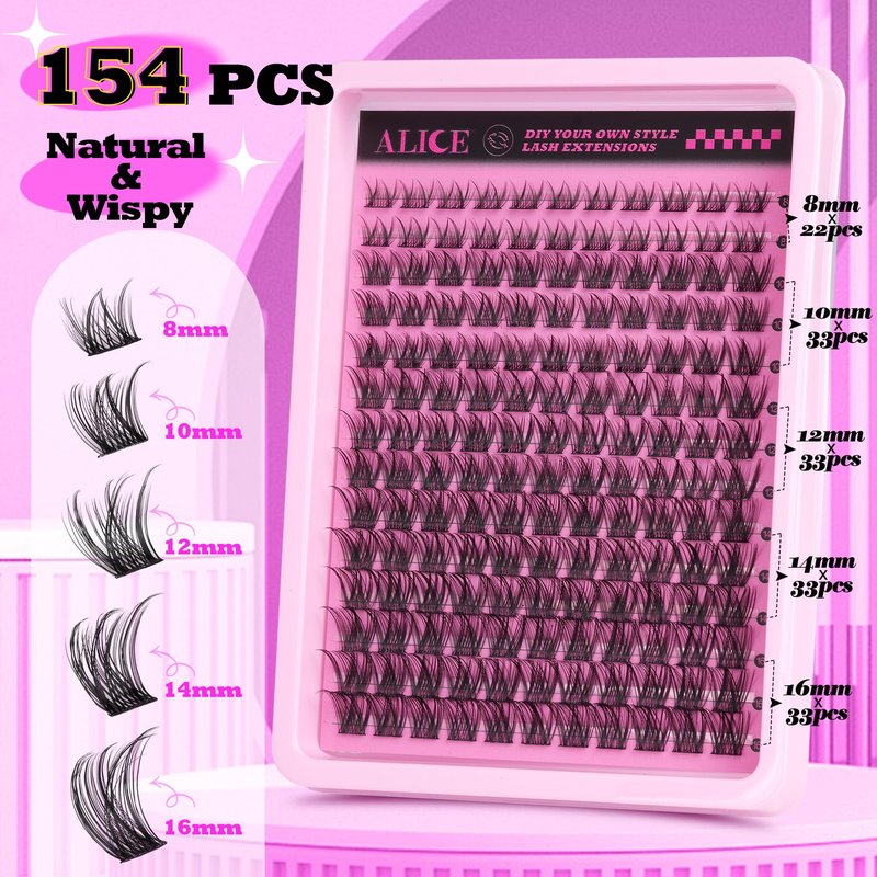 ALICE Lash Clusters Eyelash Clusters - Wispy Volume Eyelash Extensions with Spikes - 228pcs 10-18mm 100D Waterproof Individual Lashes for Dramatic Look and Customizable Styles