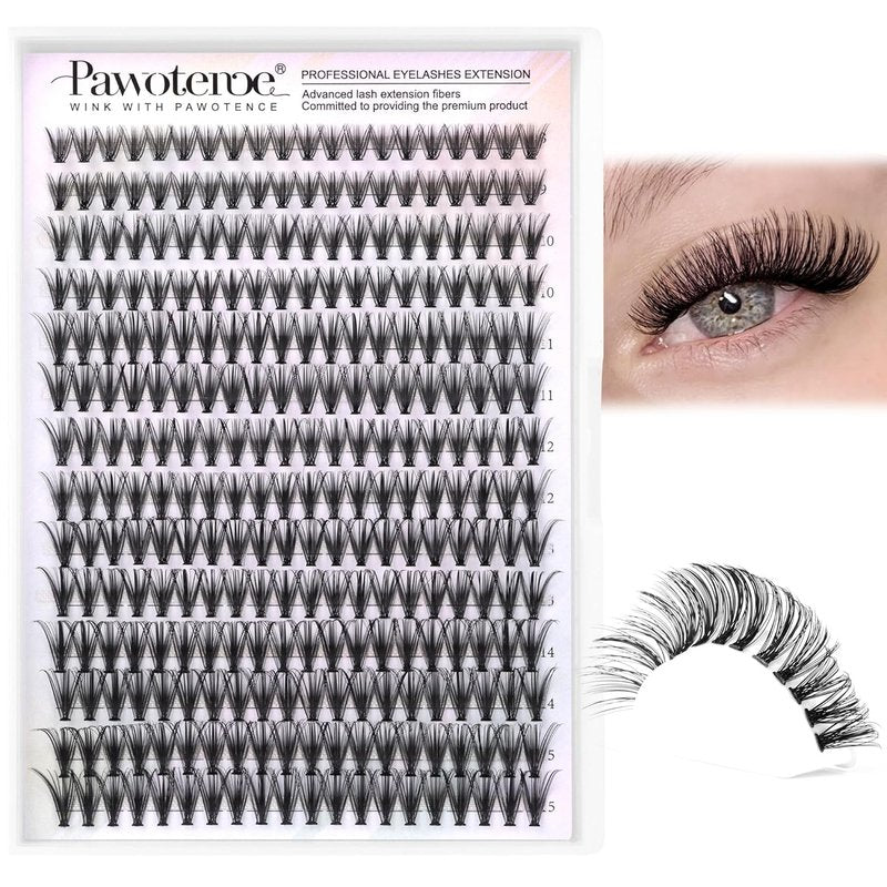 Pawotence 30D Cluster Eyelash Extensions - Natural Wispy Individual Lashes | 280pcs, 8-15mm
