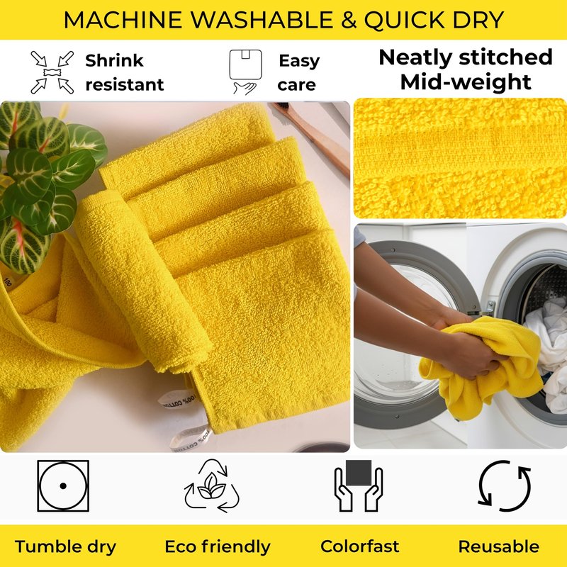 LIVINATI Yellow 100% Cotton Wash Cloths for Showering Body and Face - 12"X12" 6 Pack Washcloths - Small Terry Towel Bath Rags for Adults and Kids Bathroom - Soft Absorbent
