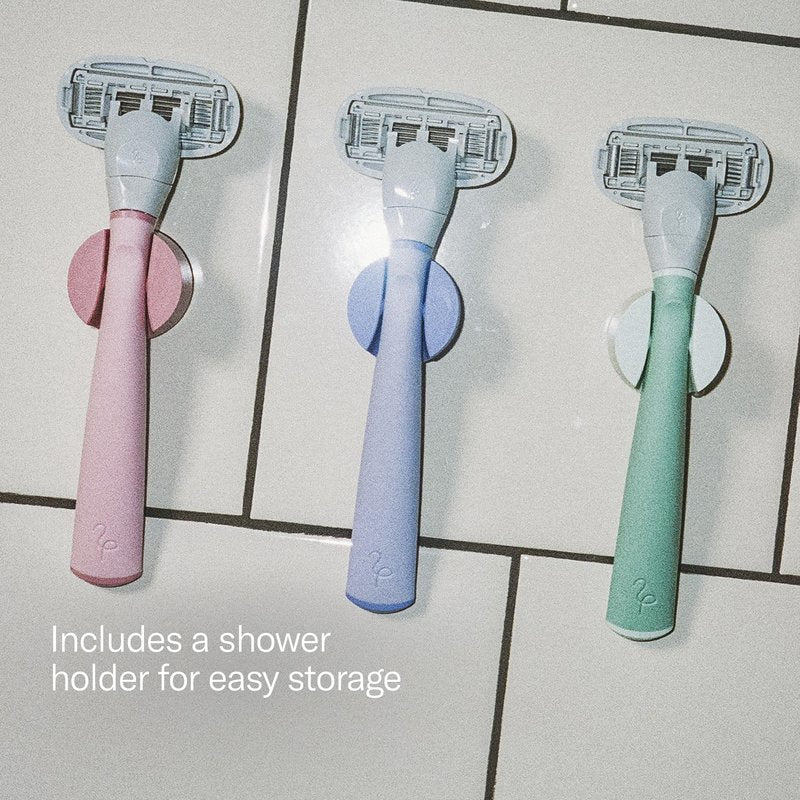 Flamingo Shaving Razor Set for Women - Original Razor Handle, 2 Blade Refills, Foaming Shaving Gel, and Shower Holder - Lilac