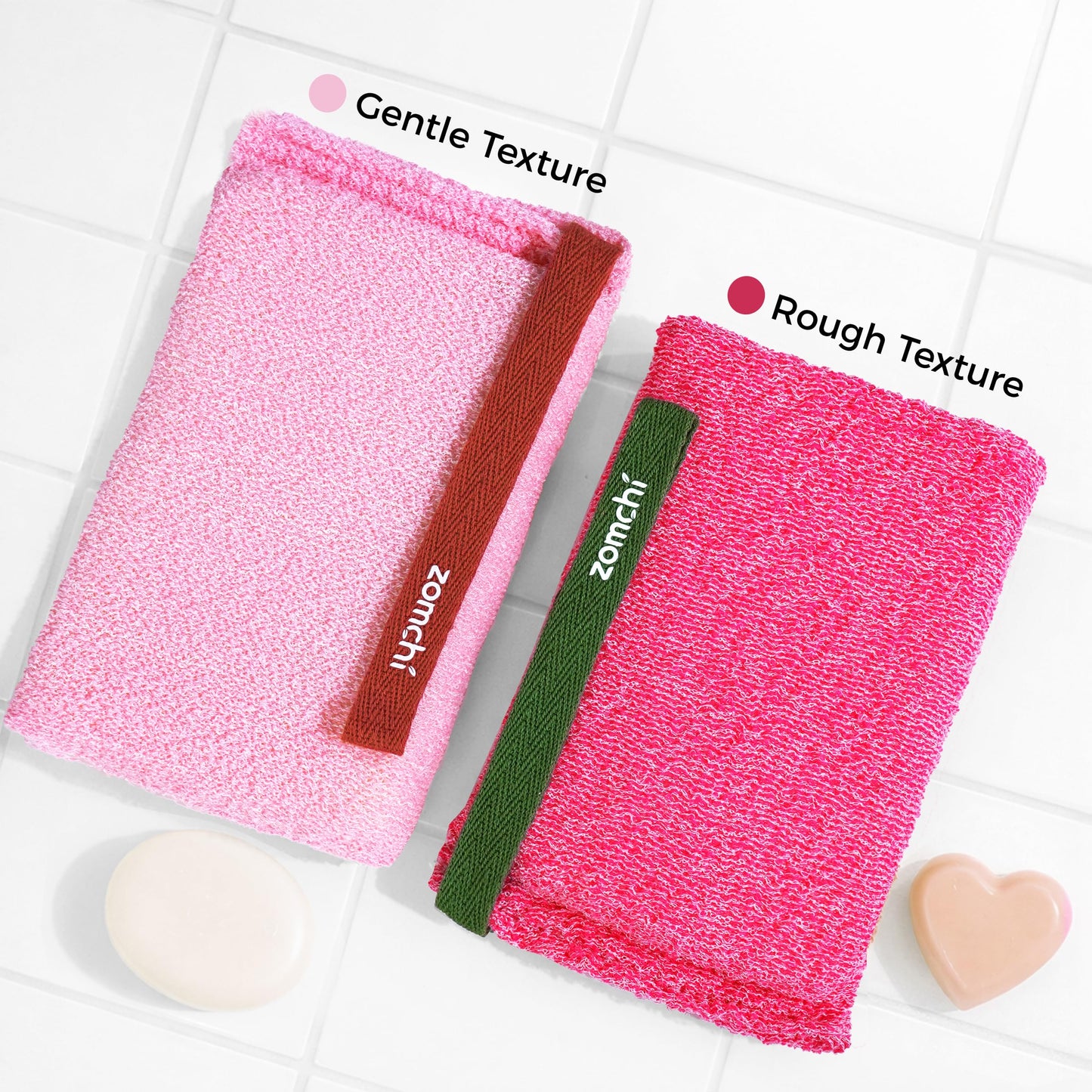ZOMCHI Body Scrubber, Exfoliating Sponge with Different Levels, Body Exfoliator for Removing Dead Skin, Gentle & Deep Scrub for Women & Men (2-Pack, Pink)