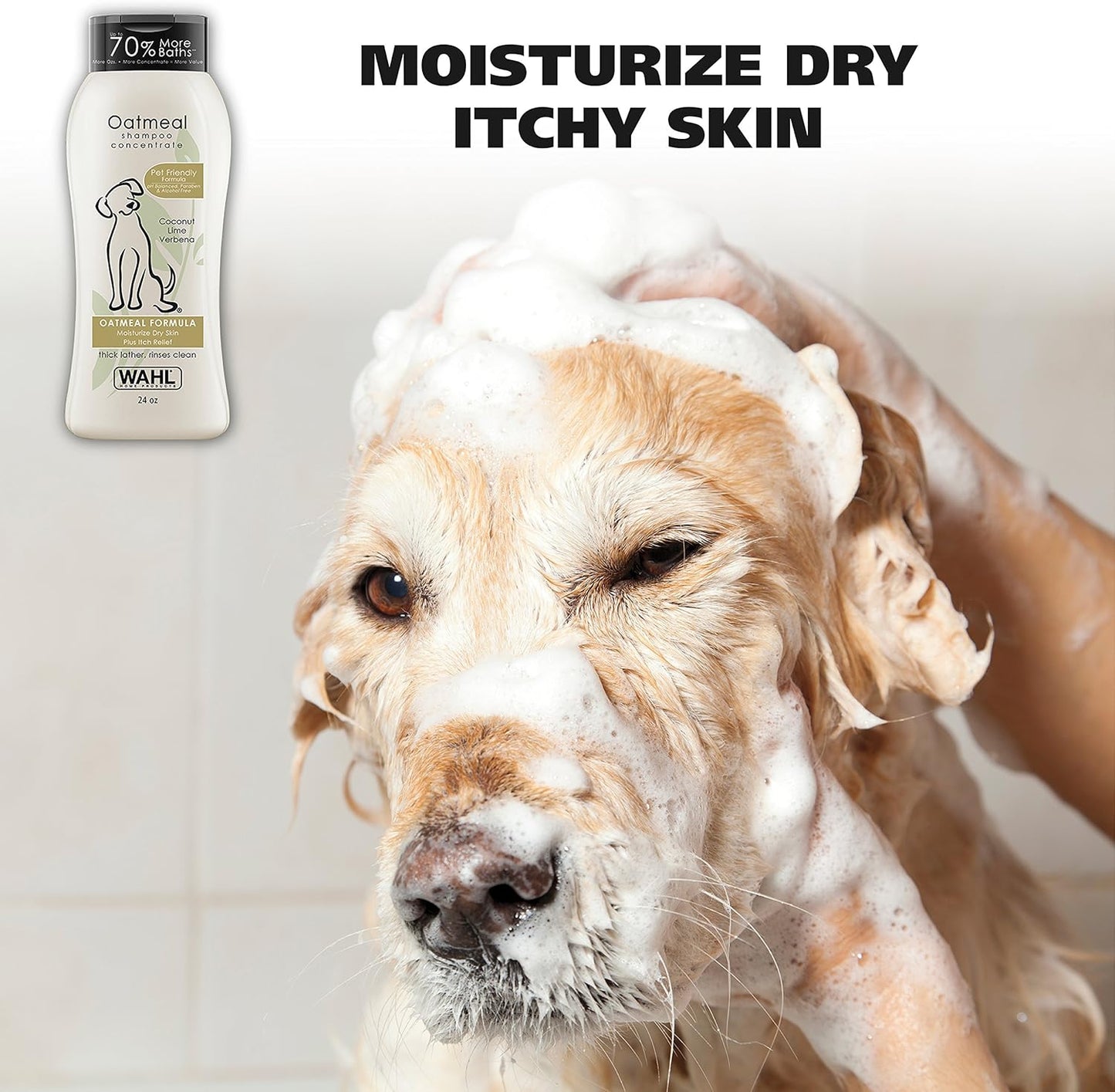 Wahl USA Pet Shampoo - Dry Skin & Itch Relief Oatmeal Formula with Coconut Lime Verbena, 24 Oz