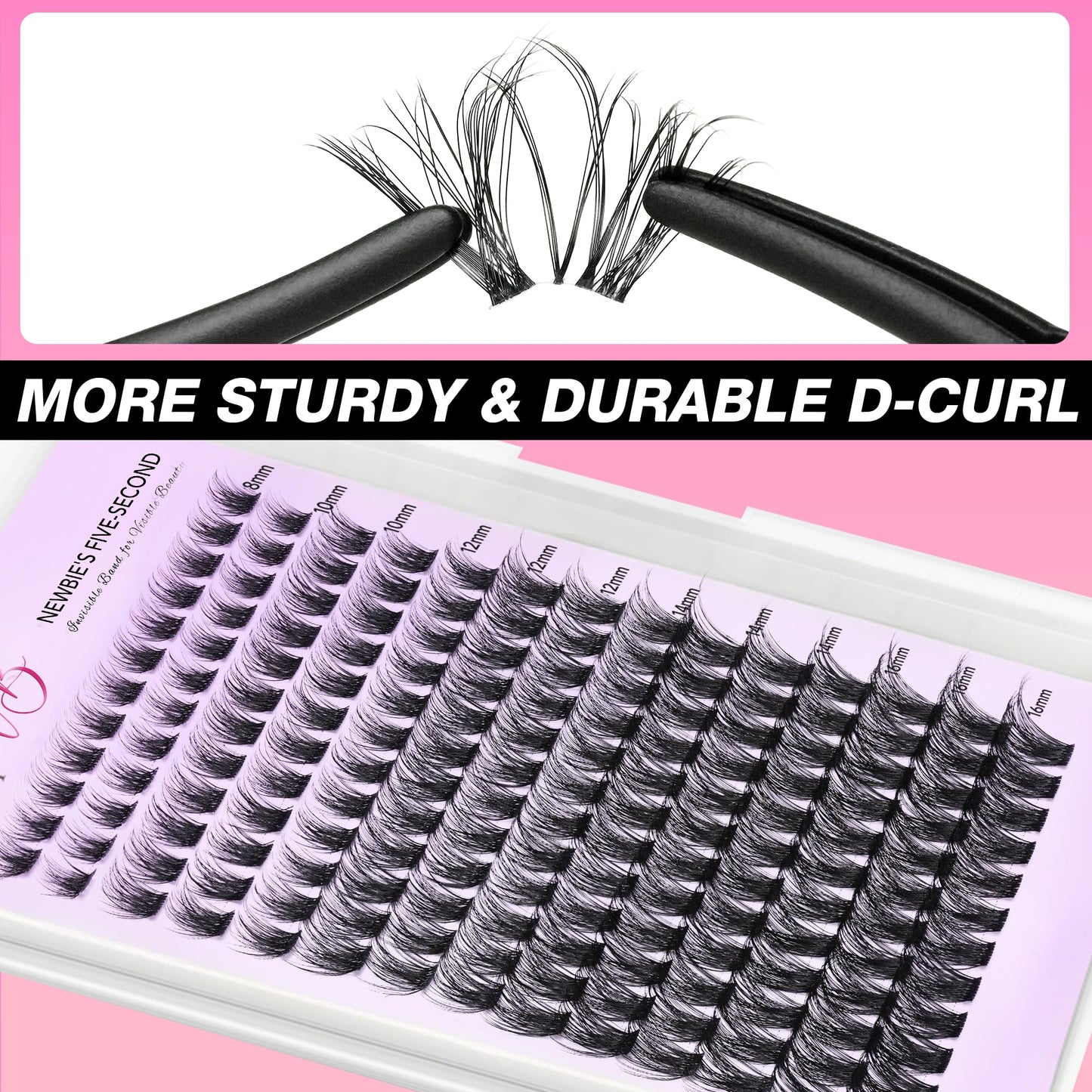 VEYESBEAUTY Lash Clusters Individual Eyelash Extensions Thin & Invisible Band DIY False Eyelashes for Self-application Newbie's Five-Second Series Wispy Lash Tray, Siren 8-16mm Mixed Length