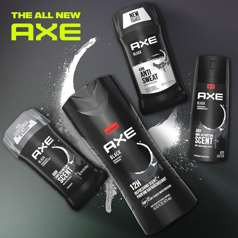 Axe Black Men's Body Spray - 48HR Odor Protection | Frozen Pear & Cedarwood, 4 oz (Pack of 4)