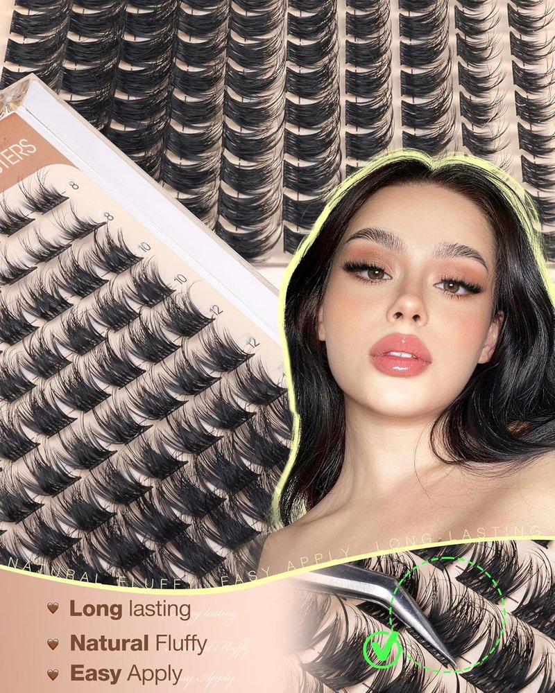 Delyneph Natural Lash Clusters - Wispy Fluffy Eyelash Extensions | Short 8-14mm D Curl Lashes