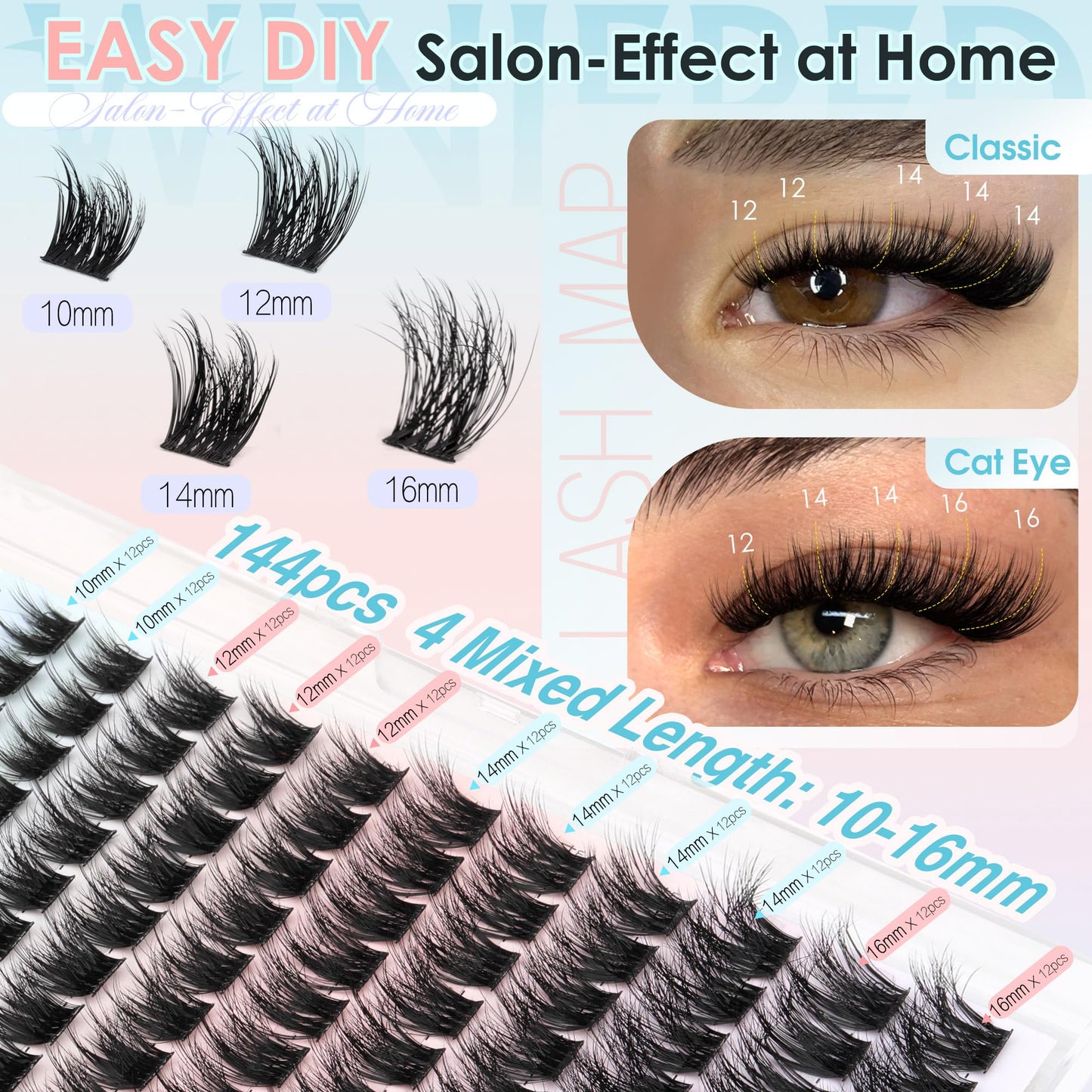 Winifred Lash Clusters Natural Eyelash Clusters Wispy Fluffy Cluster Eyelash Extensions Light Volume Lash Extensions DIY 10-16mm Eyelashes Thin Band Hyrid Individual Lashes