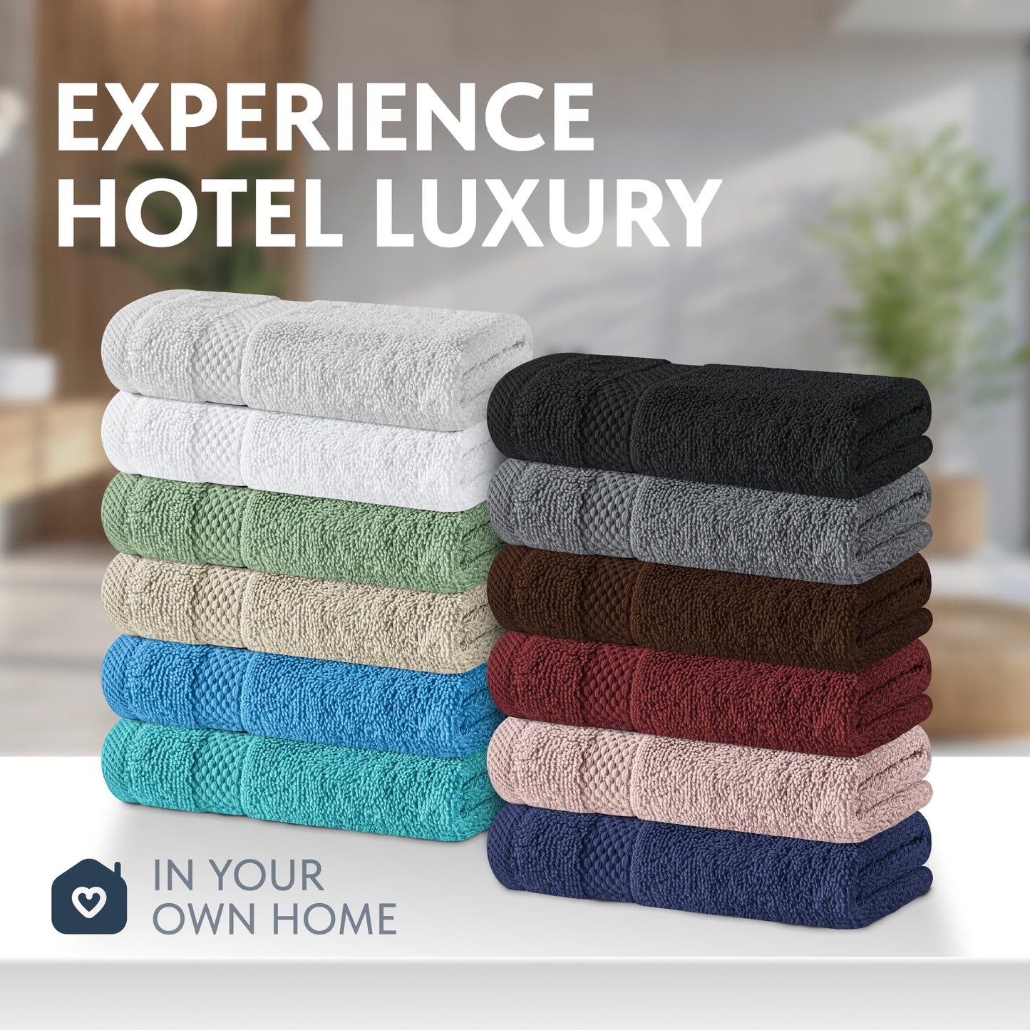 White Classic Luxury Cotton Washcloths 13x13 Inch - 650 GSM Turkish Cotton | Hotel, Spa, Bathroom Face Towel | 12 Pack, Multicolor