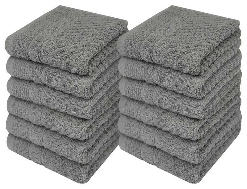 Pleasant Home Chevron Wash Cloths Set - 12 Pack (12” x 12”) – 509 GSM - 100% Ring Spun Cotton Wash Cloth - Super Soft and Highly Absorbent Face Towels (Dark Grey)