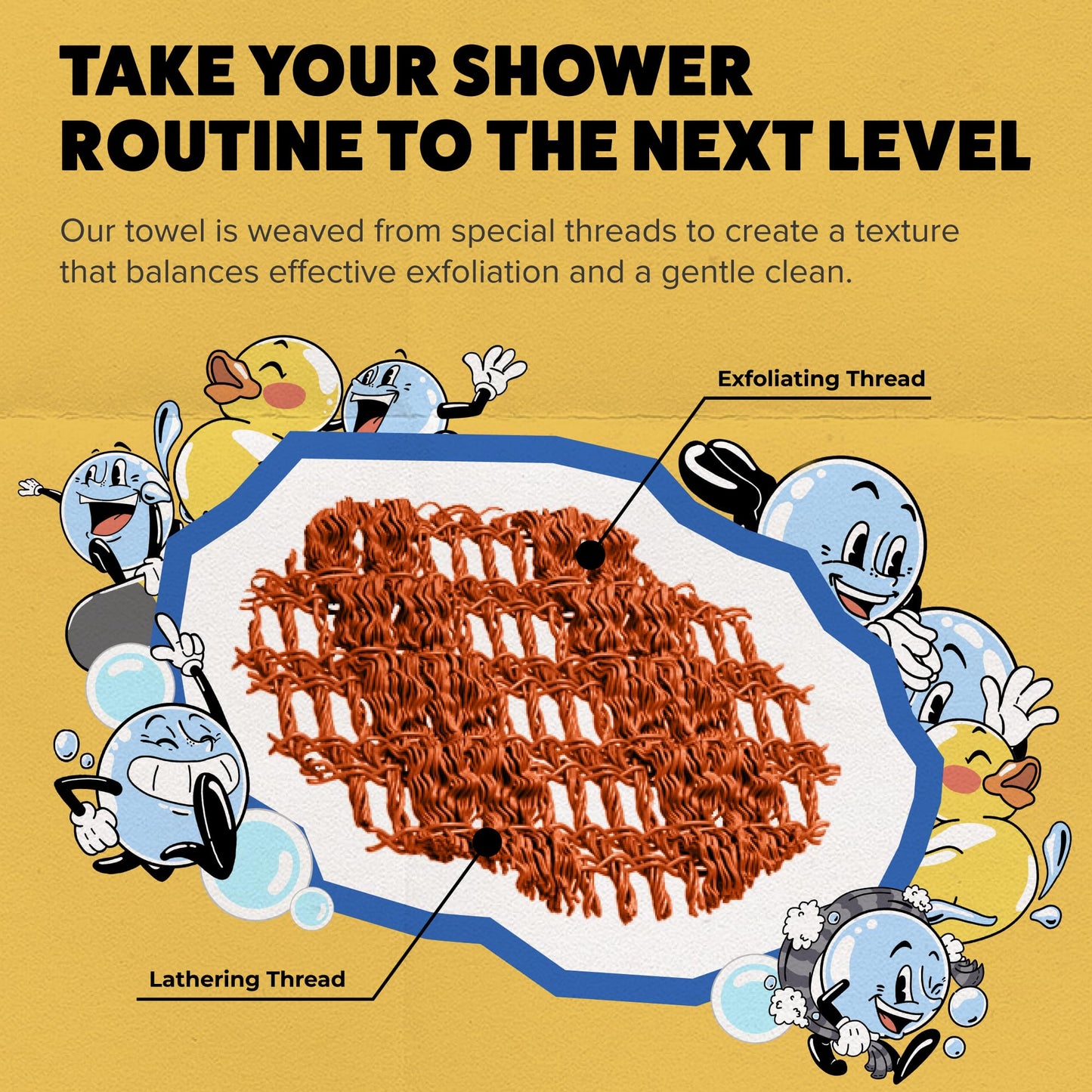 GOSHI Exfoliating Shower Towel - Long Body Scrubber for Back Acne, KP & Smooth Skin - Durable Rip-Resistant Weave, Quick-Dry Nylon Washcloth - Ethically Crafted in Gunma, Japan - Orange