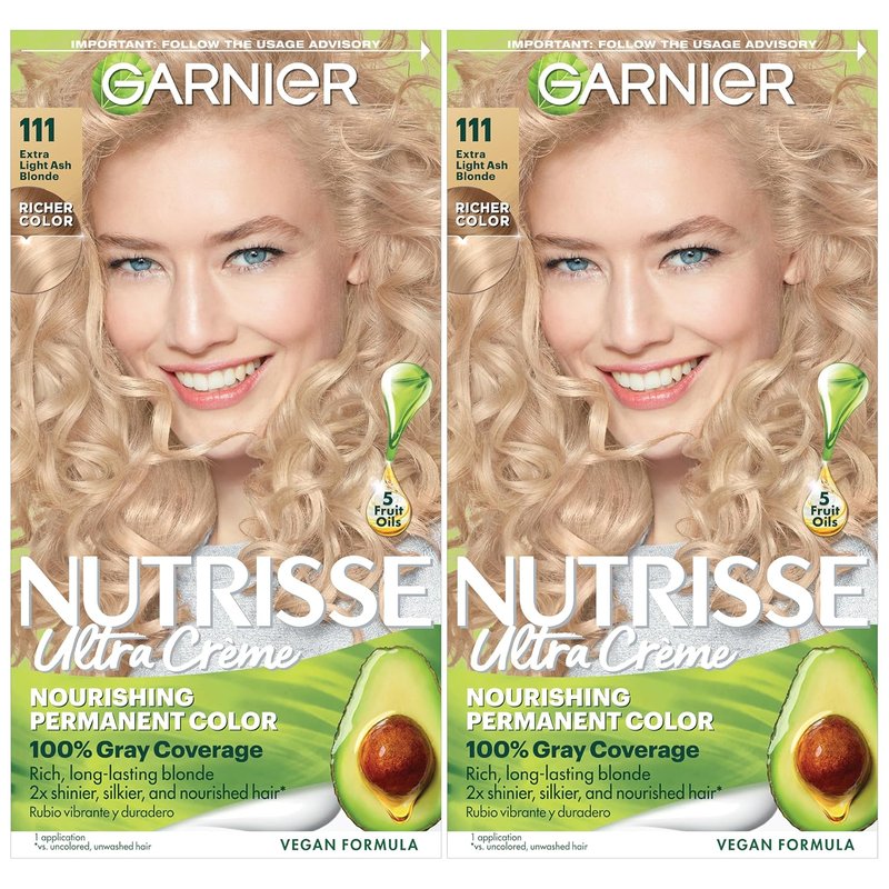 Garnier Nutrisse Ultra Crème Hair Color - 100% Gray Coverage, Vegan & Cruelty-Free | 111 Extra-Light Ash Blonde, 2 Count