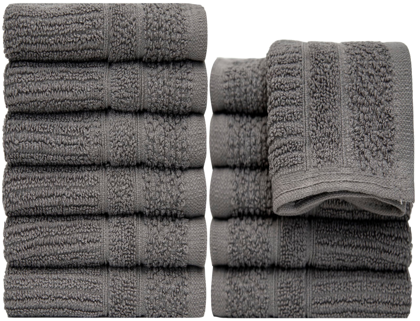 PH Pleasant Home Ribbed Wash Cloths Set - 12 Pack (12” x 12”) – 509 GSM - 100% Ring Spun Cotton Wash Cloth - Super Soft and Highly Absorbent Face Towels (Dark Grey)