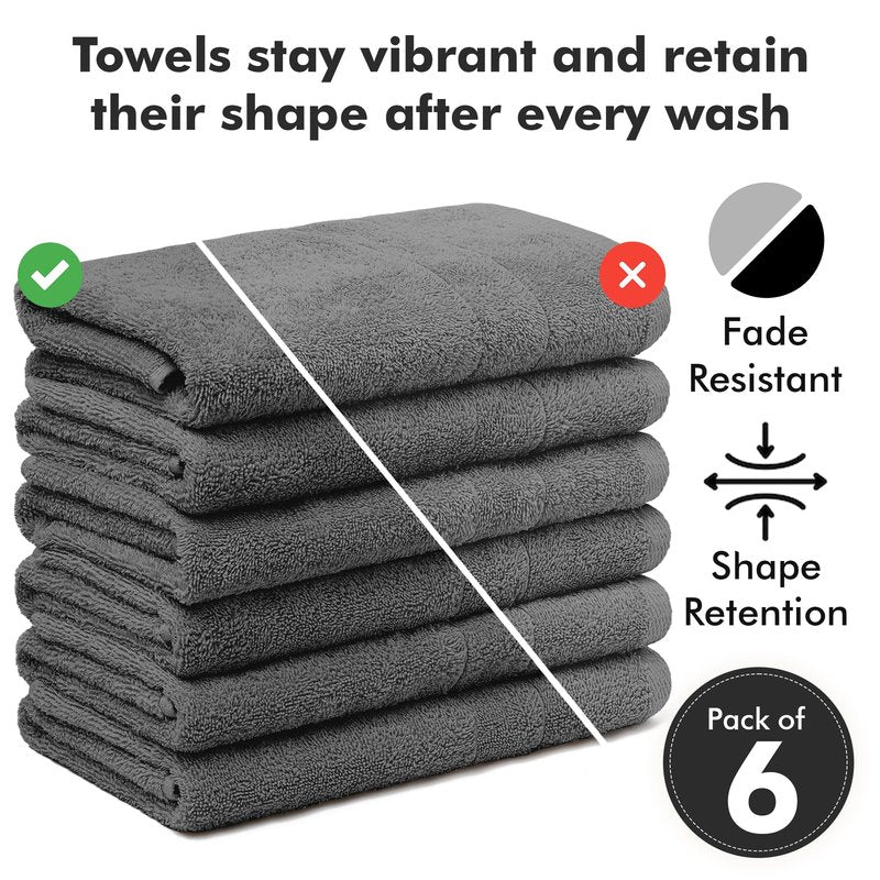 Novo Home 100% Cotton Hand Towels for Bathroom – Soft & Absorbent Towel Set– Pack of 6 Small Towel (34x20in) – Quick Dry Luxury Cotton Hand Towels – Dark Grey