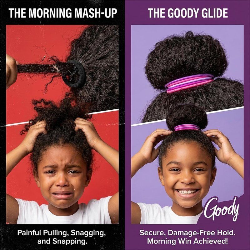 Goody Ouchless Hair Elastics - Tangle-Free Hold for Thick & Curly Hair | 30 Count Rainbow Ponytail Holders