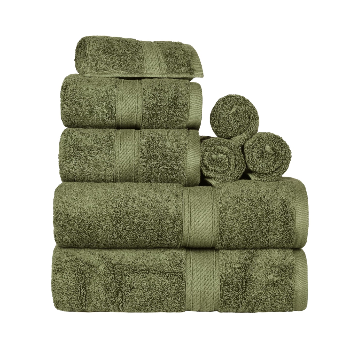 Superior Egyptian Cotton Pile 8 Piece Towel Set, Includes 2 Bath, 2 Hand, 4 Face Towels/ Washcloths, Ultra Soft Luxury Towels, Thick Plush Essentials, Guest Bath, Spa, Hotel Bathroom, Forest Green