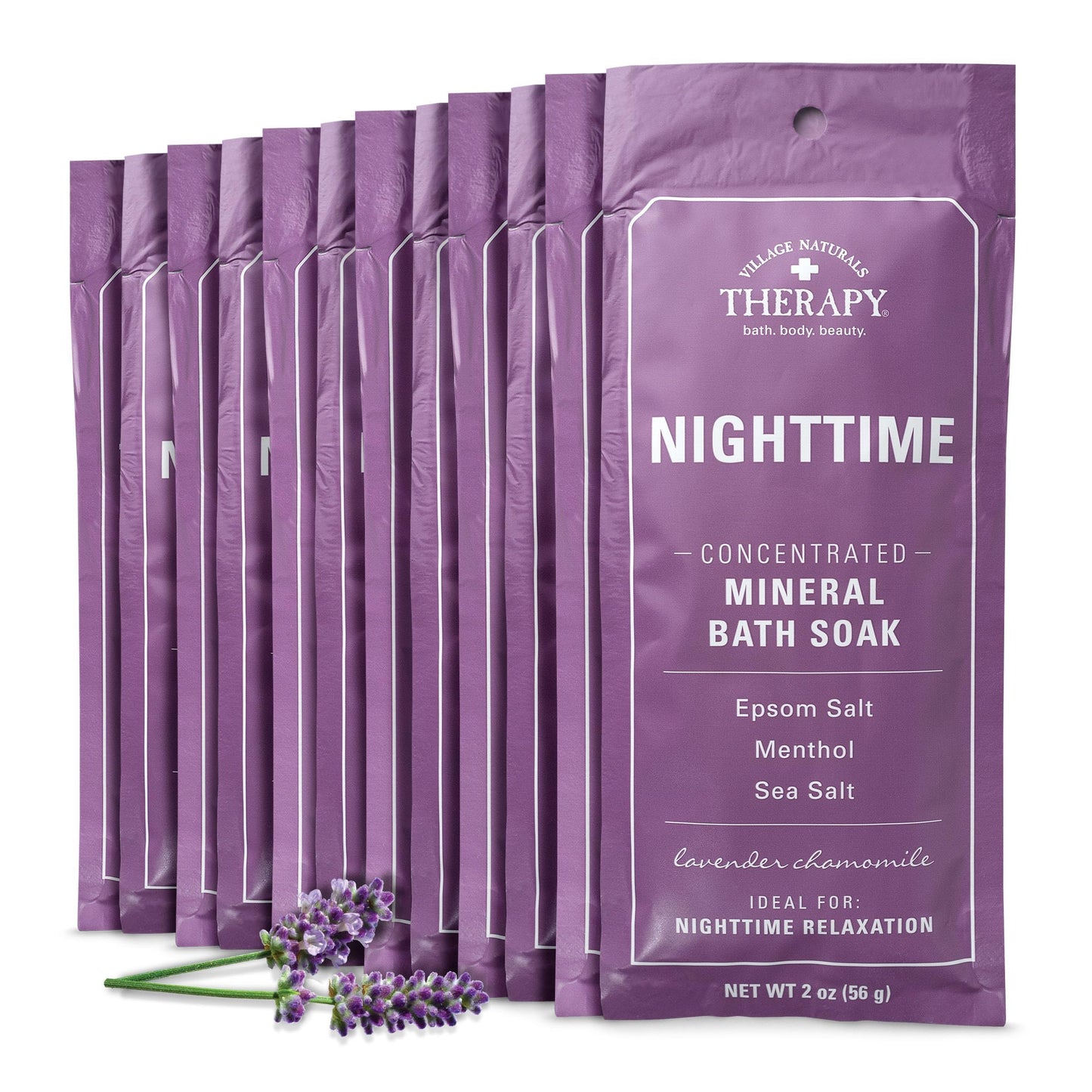 Village Naturals Therapy Nighttime Concentrated Mineral Bath Soak, Lavender Chamomile Scent, 2 oz, Pack of 12