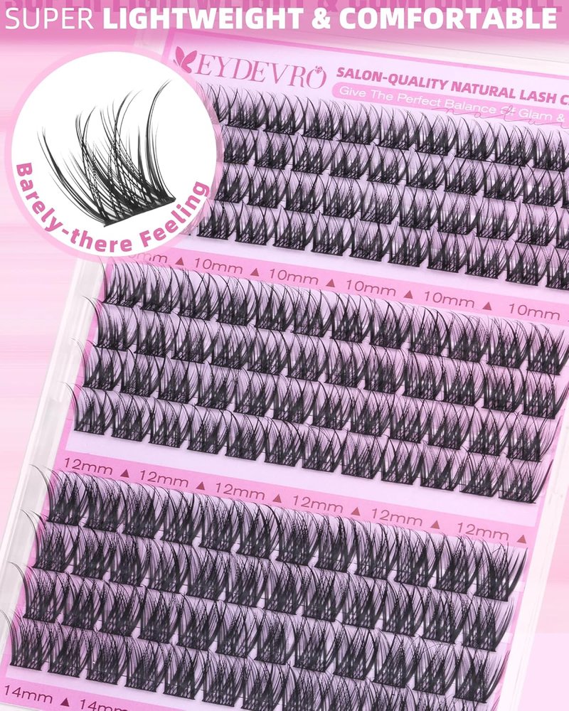 EYDEVRO Wispy Lash Clusters - Natural 10-12-14mm Eyelash Extensions for DIY Home Use | Waterproof & Fluffy