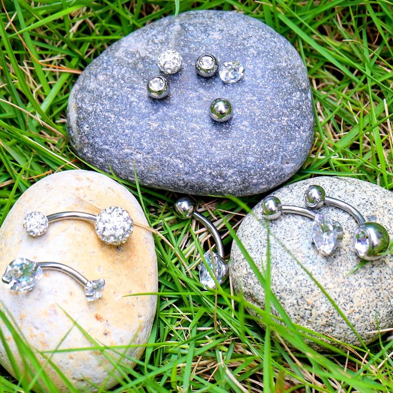 BodyJ4You 5PC Belly Button Rings Set - 14G - Surgical Stainless Steel - Shiny CZ Crystals - Clear Disco Ball - Replacement Extra Pack - Women Body Piercing Jewelry