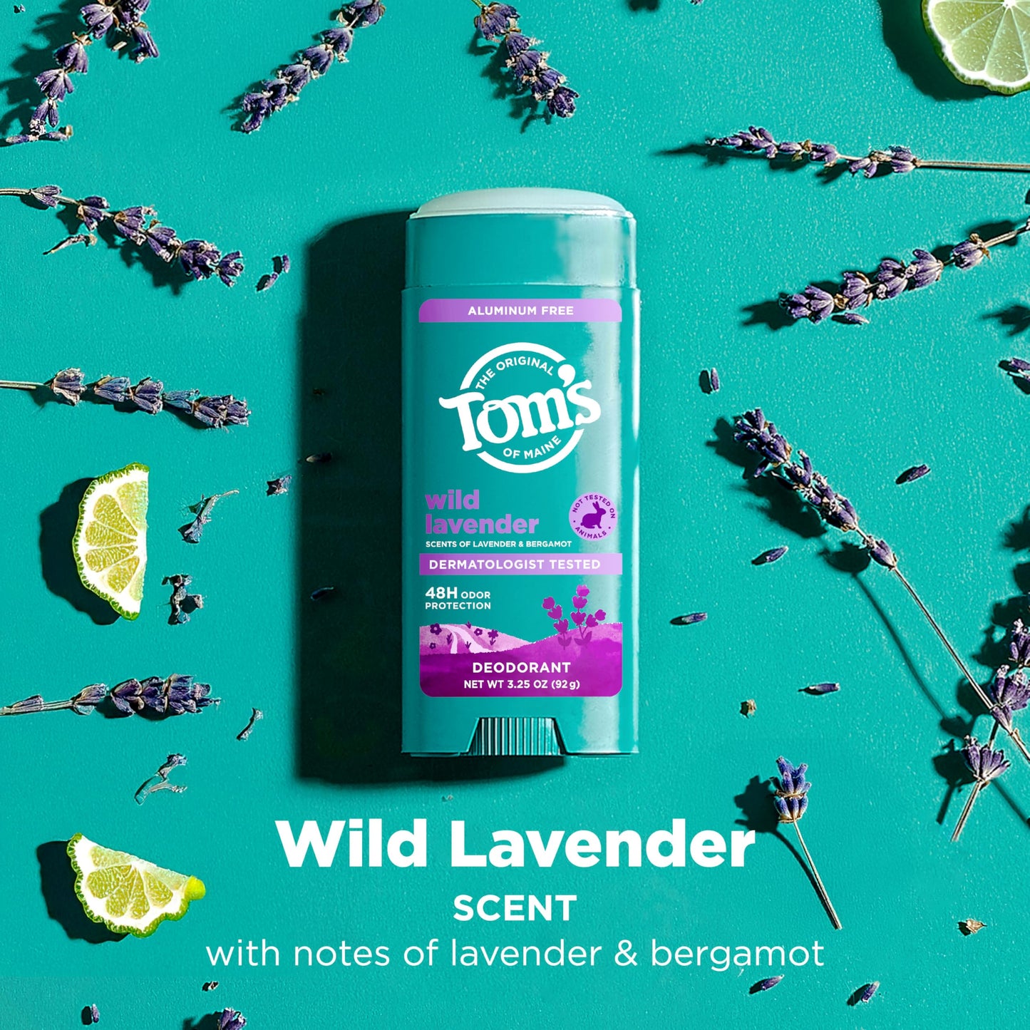 Tom’s of Maine Wild Lavender Natural Deodorant for Men and Women, Aluminum Free, No Artificial Fragrances, Dyes, or Preservatives, Baking Soda Free, 48-Hour Odor Protection, 3.25 oz