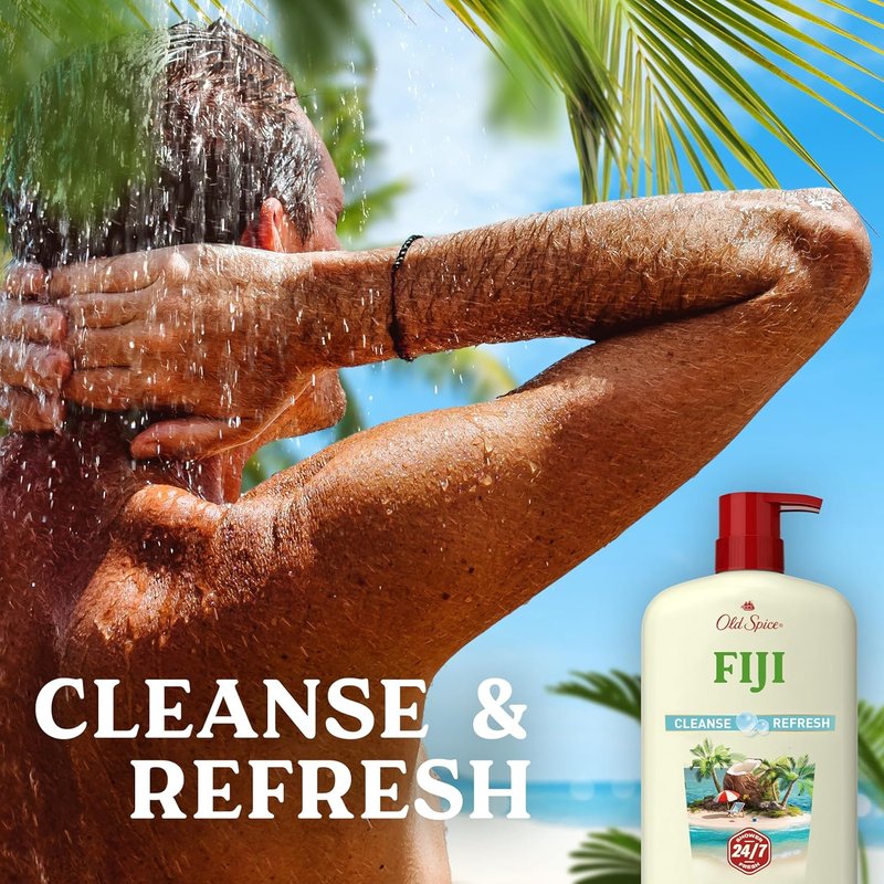 Old Spice Body Wash for Men - 24/7 Fresh Cleanse with Vitamin B3 | Fiji Coconut Scent, 25 oz (Pack of 4)