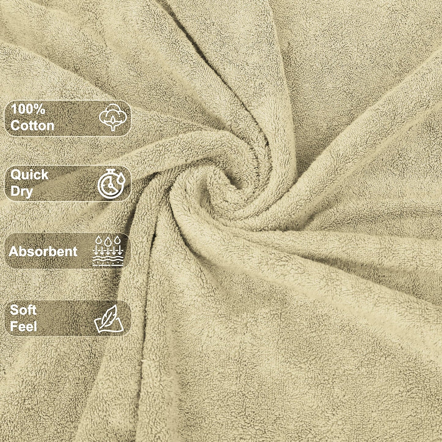 GOLD TEXTILES Luxury Wash Cloths Set of 12, Sand (13x13 Inches) 100% Ring Spun Cotton, Premium Feel with High Absorbancy Ideal Washcloths for Bathroom,Salon, Spa and Gym