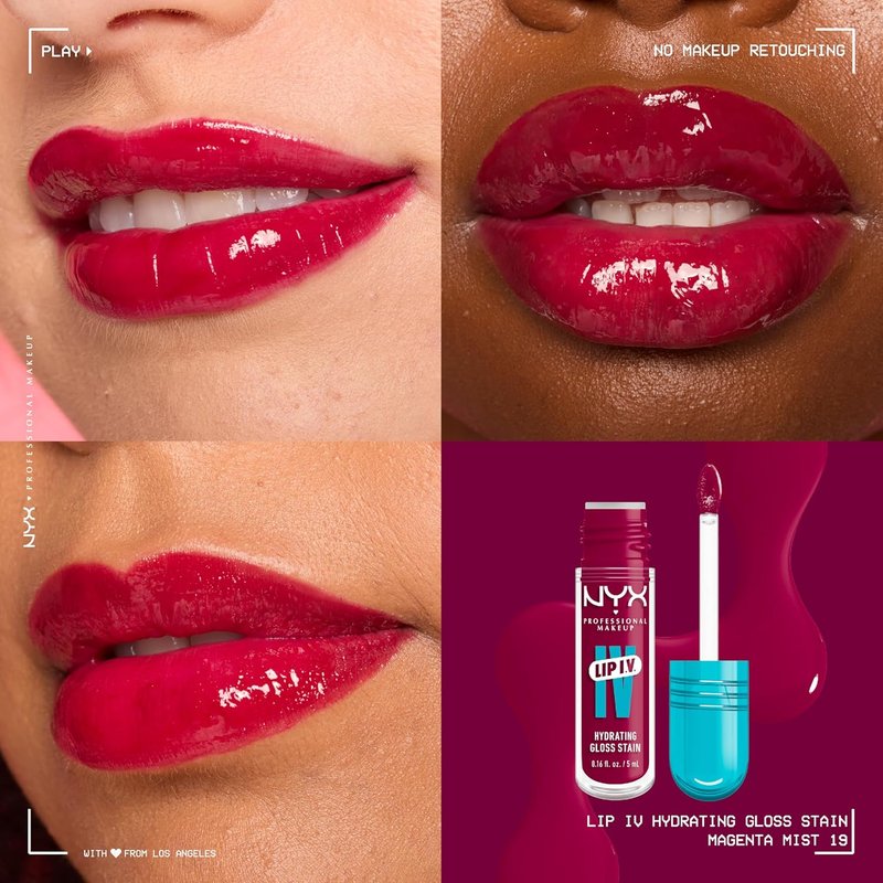 NYX PROFESSIONAL MAKEUP Lip IV Hydrating Glossy Lip Stain - Long-Lasting Vegan Formula with 12 HR Hydration | Magenta Mist