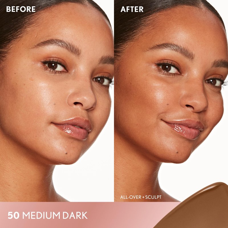 COVERGIRL TruBlend Sun & Sculpt Bronzing Glow Serum, Buildable, Radiant Glow, Wand and Pump Applicator - 50 Medium Dark